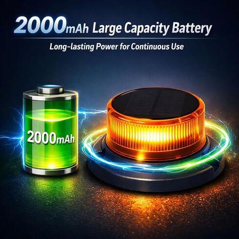 ASTRAGALUS Amber Solar LED Strobe Beacon Light، USB قابل لإعادة الشحن، حامل مغناطيسي وكأس شفط، أوضاع وامضة ودوارة، IP65 ضوء أمان مقاوم للماء للرافعات الشوكية للشاحنات (الاستخدام الليلي) in Kuwait