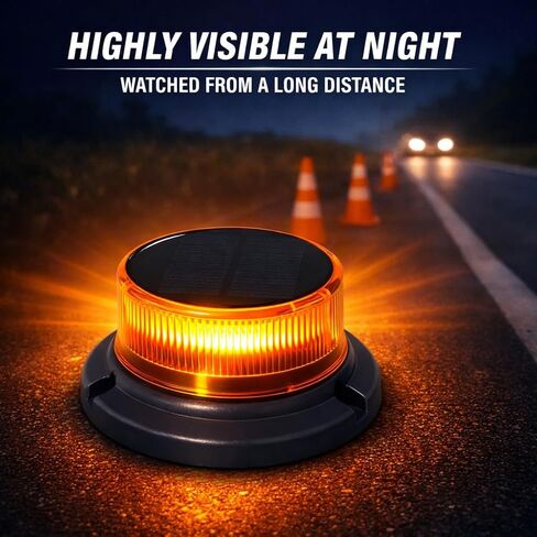 ASTRAGALUS Amber Solar LED Strobe Beacon Light، USB قابل لإعادة الشحن، حامل مغناطيسي وكأس شفط، أوضاع وامضة ودوارة، IP65 ضوء أمان مقاوم للماء للرافعات الشوكية للشاحنات (الاستخدام الليلي) in Kuwait