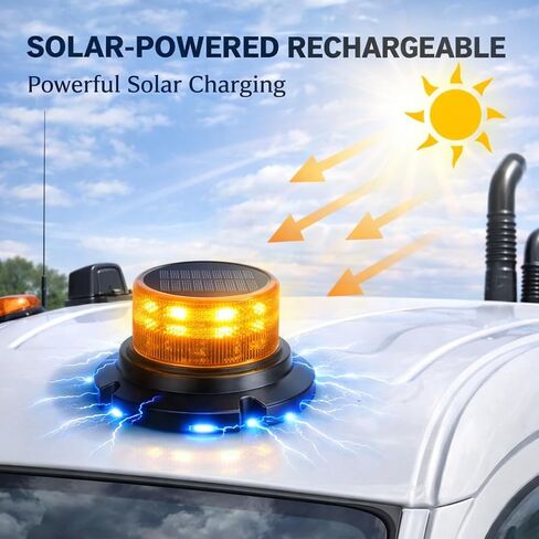 ASTRAGALUS Amber Solar LED Strobe Beacon Light، USB قابل لإعادة الشحن، حامل مغناطيسي وكأس شفط، أوضاع وامضة ودوارة، IP65 ضوء أمان مقاوم للماء للرافعات الشوكية للشاحنات (الاستخدام الليلي) in Kuwait