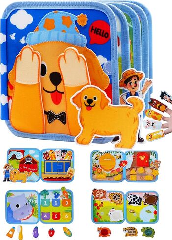 Toddler Busy Book Montessori Toys, Busy Board for Toddlers 1-3, Educational Learning Activity Books, Birthday Gifts for Boys & Girls, Travel Toys for Airplane Car, Dog Book in Kuwait
