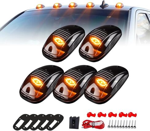 KOMAS 5 X Cab Roof Running 264146BK عدسة دخان سوداء بيضاء 13 LED أضواء علامة الكابينة، ضوء التخليص العلوي لشاحنات بيك اب 2003-2018 Dodge Ram 1500 2500 3500 4500 5500 in Saudi Arabia