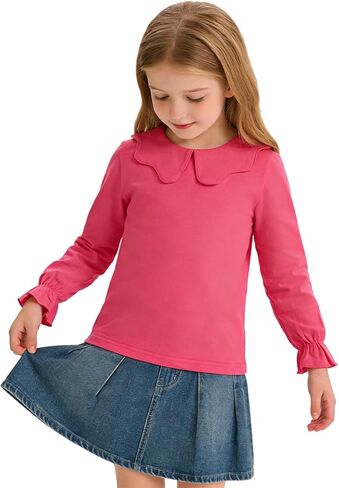 Baby Girls Ruffle Collar Blouse Kids Girl Solid Color T-Shirts Tee Tops (Short White, 18-24 Months) in Kuwait