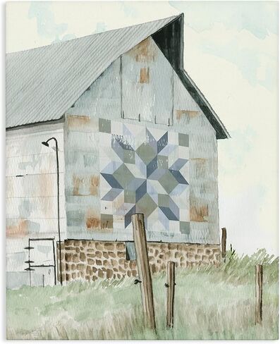 Stupell Industries 'Pickel's Barn Quilt'، لوحة فنية من القماش، مقاس 30 × 40 بوصة، سهلة التعليق وقوية، صنع في الولايات المتحدة الأمريكية، بواسطة سيندي جاكوبس in Kuwait