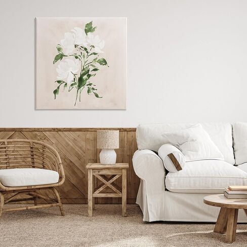 Stupell Industries 'White On Tan Blossom'، لوحة فنية قماشية، 30 × 30 بوصة، سهلة التعليق وقوية، صنع في الولايات المتحدة الأمريكية، بواسطة Lucille Price in Kuwait