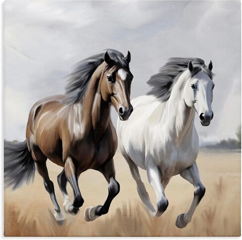 Stupell Industries 'Wild Run Twin Horses'، لوحة فنية قماشية، مقاس 24 × 24 بوصة، سهلة التعليق ومتينة، صُنعت في الولايات المتحدة الأمريكية، بواسطة Kim Allen in Kuwait
