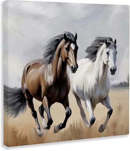 Stupell Industries 'Wild Run Twin Horses'، لوحة فنية قماشية، مقاس 24 × 24 بوصة، سهلة التعليق ومتينة، صُنعت في الولايات المتحدة الأمريكية، بواسطة Kim Allen in Kuwait