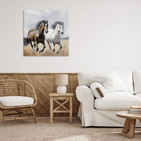 Stupell Industries 'Wild Run Twin Horses'، لوحة فنية قماشية، مقاس 24 × 24 بوصة، سهلة التعليق ومتينة، صُنعت في الولايات المتحدة الأمريكية، بواسطة Kim Allen in Kuwait