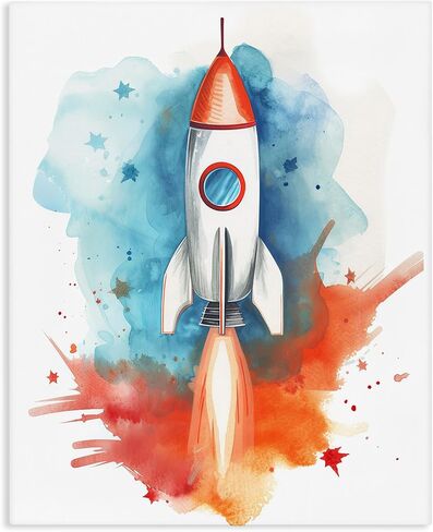 Stupell Industries 'Rocket Launch Adventure'، لوحة فنية قماشية، 24 × 30 بوصة، سهلة التعليق وقوية، صنع في الولايات المتحدة الأمريكية، بواسطة Ray Powers in Kuwait