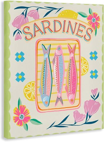 Stupell Industries 'Pastel Sardines & Flowers'، لوحة فنية قماشية، مقاس 16 × 20 بوصة، سهلة التعليق ومتينة، صنع في الولايات المتحدة الأمريكية، بواسطة جو ريد in Kuwait