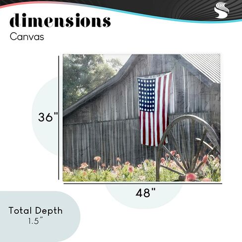 Stupell Industries 'USA Wagon Wheel Barn'، لوحة فنية قماشية، 48 × 36 بوصة، سهلة التعليق وقوية، صنع في الولايات المتحدة الأمريكية، بواسطة Kim Allen in Kuwait