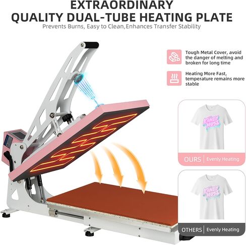 16x24 Heat Press Machine, Semi-Auto Commercial Heat Press, for T Shirts, Garments, Bags, Textiles, Curtains, Mousepads, Perfect for POD & Home DIY & Small Business Customization, Pink in Kuwait