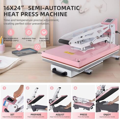 16x24 Heat Press Machine, Semi-Auto Commercial Heat Press, for T Shirts, Garments, Bags, Textiles, Curtains, Mousepads, Perfect for POD & Home DIY & Small Business Customization, Pink in Kuwait
