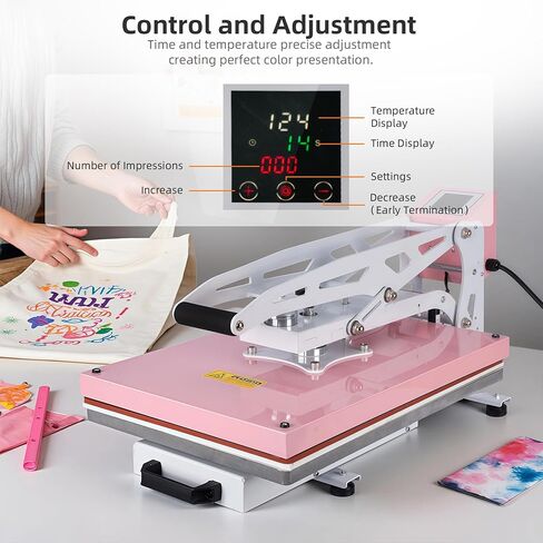16x24 Heat Press Machine, Semi-Auto Commercial Heat Press, for T Shirts, Garments, Bags, Textiles, Curtains, Mousepads, Perfect for POD & Home DIY & Small Business Customization, Pink in Kuwait
