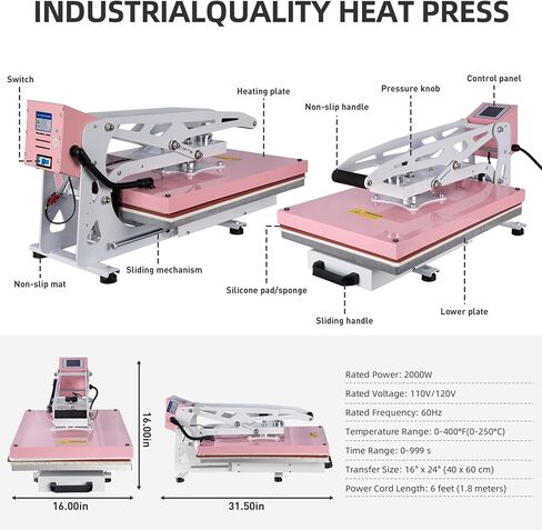 16x24 Heat Press Machine, Semi-Auto Commercial Heat Press, for T Shirts, Garments, Bags, Textiles, Curtains, Mousepads, Perfect for POD & Home DIY & Small Business Customization, Pink in Kuwait