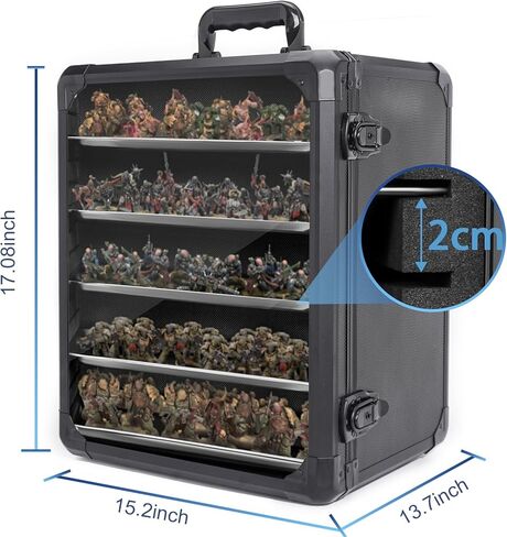حقيبة تخزين مصغرة للعرض، سعة كبيرة 17 بوصة × 13.7 بوصة × 15.2 بوصة لـ Warhammer 40K، إطار من سبائك الألومنيوم وصواني فولاذية مكونة من 5 طبقات وأقفال مزدوجة، ونقل ألعاب اللوحة واستخدام الأحداث in Kuwait