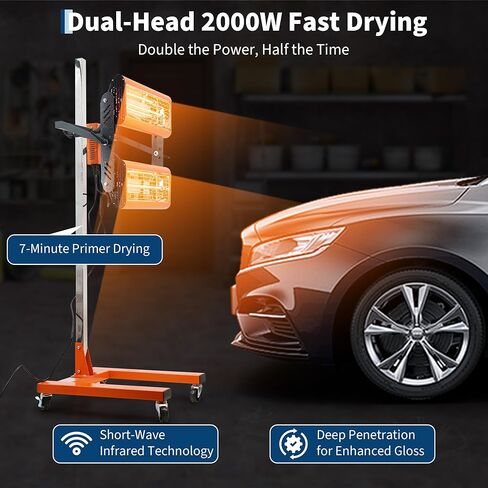 Infrared Paint Curing Lamp 2000W with Wheels & Timer Fast-Drying Short Wave Paint Baking Light for Auto Body Repair Tool for on-Site Paint Curing Systems in Kuwait