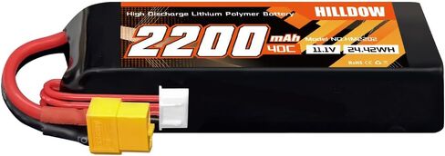 Hilldow 3S Lipo Battery 2200mAh 11.1V 40C RC Battery Pack Soft Case with XT60 Connector for RC Drone Airplane Quadcopter Helicopter Boat Hobby Models((2 Packs) in Saudi Arabia