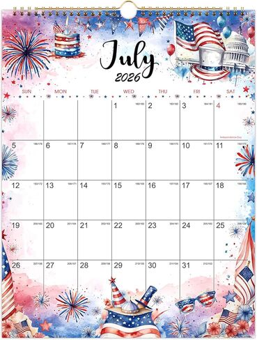 2026-2027 Wall Calendar - 11.4" x 14.6", 2026-2027 Wall Calendar 18 Months from JUL.2026 - DEC. 2027, Twin-Wire Binding, Blank Block, Julian Dates, Hanging Loop, Holiday Reminder, Thick Paper in Kuwait