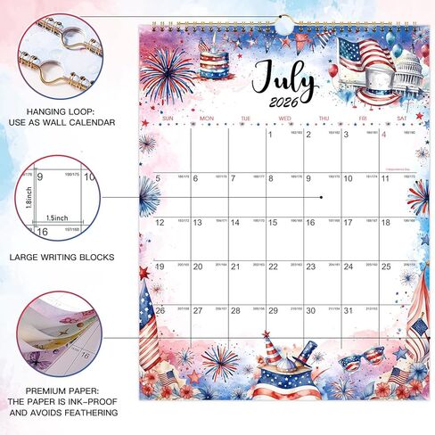 2026-2027 Wall Calendar - 11.4" x 14.6", 2026-2027 Wall Calendar 18 Months from JUL.2026 - DEC. 2027, Twin-Wire Binding, Blank Block, Julian Dates, Hanging Loop, Holiday Reminder, Thick Paper in Kuwait
