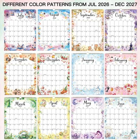 2026-2027 Wall Calendar - 11.4" x 14.6", 2026-2027 Wall Calendar 18 Months from JUL.2026 - DEC. 2027, Twin-Wire Binding, Blank Block, Julian Dates, Hanging Loop, Holiday Reminder, Thick Paper in Kuwait