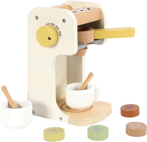 Freniland Wooden Coffee Maker Playset for Toddlers, Deluxe Pretend Espresso Machine with Accessories, Montessori Kitchen Toy for Kids Ages 3Y+ in Kuwait