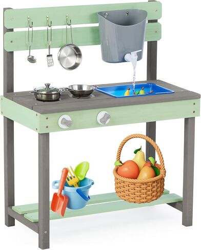 Kid's Wooden Play Kitchen, Outdoor Mud Kitchen with Water Play Set and Cooking Toys, Backyard Play for 3+ Years Kid in Kuwait