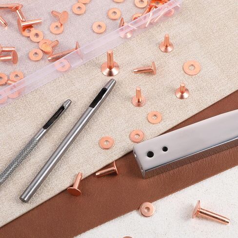103 PCS Copper Rivets and Burrs, Leather Rivets Fastener Install Setting Tool, Copper Rivet and Burr Washers for Leather Work, Rivet Setter for Belts Wallets Collars Handbags DIY Leathercraft in Kuwait