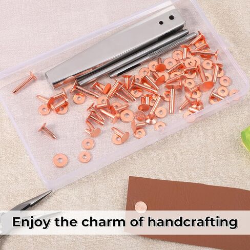 103 PCS Copper Rivets and Burrs, Leather Rivets Fastener Install Setting Tool, Copper Rivet and Burr Washers for Leather Work, Rivet Setter for Belts Wallets Collars Handbags DIY Leathercraft in Kuwait