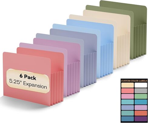 Plastic Expanding Accordion File Pockets,Extra Capacity,Expands 5.25",6 Pack File Pockets Letter Size,Straight-Cut Tab,Expandable Pockets,Accordion File Folder for Bulky Files,Pastel Color in Kuwait