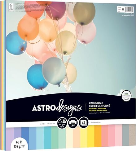 بطاقات Astrodesigns، تشكيلة باستيل للمبتدئين، 18 لونًا، 30.48 سم × 30.48 سم، 65 رطل، 72 ورقة، مثالية للمشروعات التي تصنعها بنفسك، وصناعة البطاقات، وسجلات القصاصات والدعوات (91495) in Kuwait