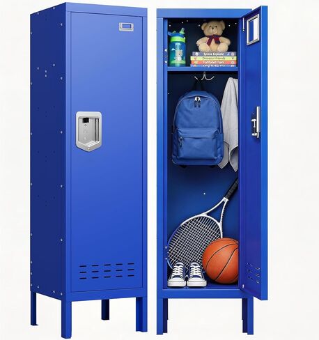 KAER Blue Locker 54 بوصة ارتفاع، خزانة تخزين معدنية قابلة للقفل، خزانة رياضية للأطفال، خزانة فولاذية مع رف باب، مرآة وخطافات للمنزل والمدرسة وصالة الألعاب الرياضية in Kuwait