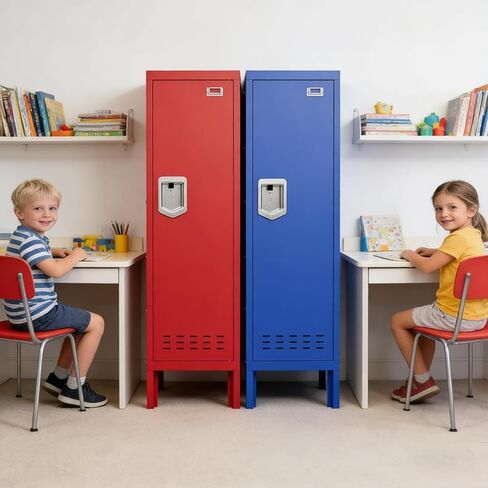 KAER Blue Locker 54 بوصة ارتفاع، خزانة تخزين معدنية قابلة للقفل، خزانة رياضية للأطفال، خزانة فولاذية مع رف باب، مرآة وخطافات للمنزل والمدرسة وصالة الألعاب الرياضية in Kuwait