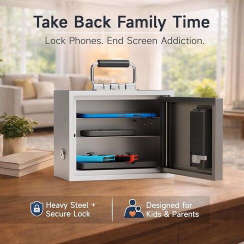 Phone Lock Box for Kids, Cellphone Jail for Screen Time Control, Passcode Lock with Backup Key, Remote Unlock for Parents, Secure Phone Storage for Homework and Sleep Routine in Kuwait