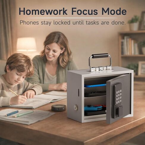 Phone Lock Box for Kids, Cellphone Jail for Screen Time Control, Passcode Lock with Backup Key, Remote Unlock for Parents, Secure Phone Storage for Homework and Sleep Routine in Kuwait