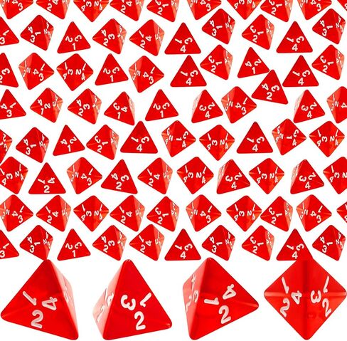Juexica 48 Pcs Four Sided D4 Dice 20 mm Bulk Cone Transparent Dice Polyhedral Tiny Mini for Table and Board Activity, Theme Party, Role Play, Bar, Gift for Friends (Red) in Kuwait
