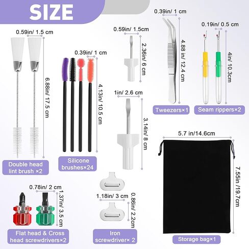 36 Pcs Sewing Machine Cleaning Kit Including Silicone Dense Hair Cleaning Brush, Tweezers, 2-Headed Brush, Screwdriver, Seam Rippers for Repair Clean Sewing Machine Repair Tools-Coldairsoap in Kuwait