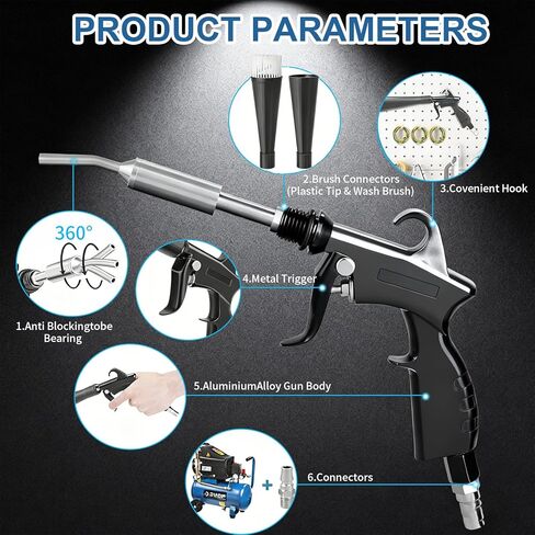 Detailing Car Cleaning Gun Interior Dryer Air Blow Gun, High Pressure Blower Gun with 5 Pcs Brushes for Auto Carpet Seats Dashboard Console Cleaning in Kuwait