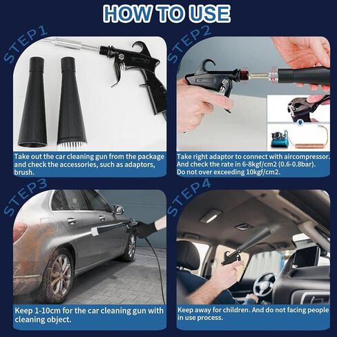Detailing Car Cleaning Gun Interior Dryer Air Blow Gun, High Pressure Blower Gun with 5 Pcs Brushes for Auto Carpet Seats Dashboard Console Cleaning in Kuwait