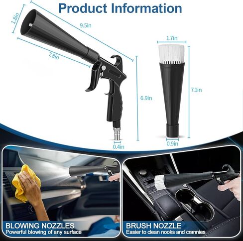 Detailing Car Cleaning Gun Interior Dryer Air Blow Gun, High Pressure Blower Gun with 5 Pcs Brushes for Auto Carpet Seats Dashboard Console Cleaning in Kuwait