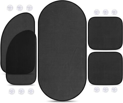 5 PCS Car Window Sun Shade Set, Mesh Heat Insulation Cover with Suction Cups, Privacy Protection Shade for Front Rear Side Windows, Universal for Most Cars, Trucks, SUVs (Black) in Kuwait