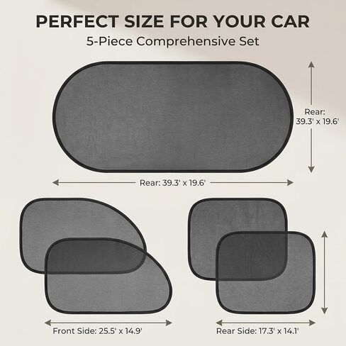 5 PCS Car Window Sun Shade Set, Mesh Heat Insulation Cover with Suction Cups, Privacy Protection Shade for Front Rear Side Windows, Universal for Most Cars, Trucks, SUVs (Black) in Kuwait