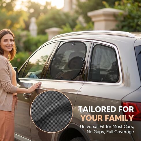 5 PCS Car Window Sun Shade Set, Mesh Heat Insulation Cover with Suction Cups, Privacy Protection Shade for Front Rear Side Windows, Universal for Most Cars, Trucks, SUVs (Black) in Kuwait