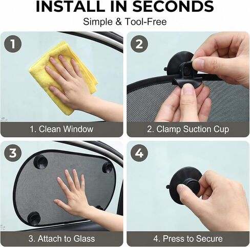 5 PCS Car Window Sun Shade Set, Mesh Heat Insulation Cover with Suction Cups, Privacy Protection Shade for Front Rear Side Windows, Universal for Most Cars, Trucks, SUVs (Black) in Kuwait