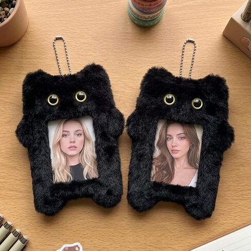 2Pcs Photocard Holder Keychain, Cute Photocard Holder with Black Cat Plush, for Card Storage and Display, Convenient for Card Cover Photo Protective Bag Pendant Decor in Kuwait