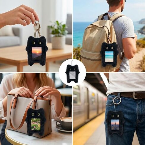 2Pcs Photocard Holder Keychain, Cute Photocard Holder with Black Cat Plush, for Card Storage and Display, Convenient for Card Cover Photo Protective Bag Pendant Decor in Kuwait