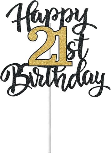 أعلى كعكة عيد الميلاد الحادي والعشرين، أعلى كعكة عيد ميلاد سعيد الحادي والعشرين، أعلى كعكة 21 له أو لها، زخرفة كعكة لامعة باللونين الأسود والذهبي لزينة عيد الميلاد الحادي والعشرين، ديكور حفلات أعياد الميلاد للرجال والنساء البالغين in Kuwait