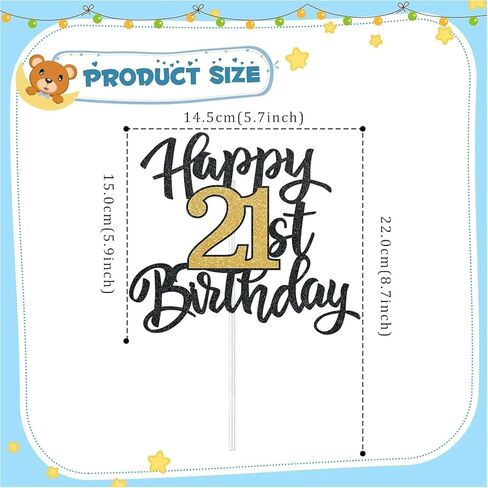 أعلى كعكة عيد الميلاد الحادي والعشرين، أعلى كعكة عيد ميلاد سعيد الحادي والعشرين، أعلى كعكة 21 له أو لها، زخرفة كعكة لامعة باللونين الأسود والذهبي لزينة عيد الميلاد الحادي والعشرين، ديكور حفلات أعياد الميلاد للرجال والنساء البالغين in Kuwait