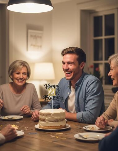 أعلى كعكة عيد الميلاد الحادي والعشرين، أعلى كعكة عيد ميلاد سعيد الحادي والعشرين، أعلى كعكة 21 له أو لها، زخرفة كعكة لامعة باللونين الأسود والذهبي لزينة عيد الميلاد الحادي والعشرين، ديكور حفلات أعياد الميلاد للرجال والنساء البالغين in Kuwait