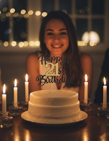 أعلى كعكة عيد الميلاد الحادي والعشرين، أعلى كعكة عيد ميلاد سعيد الحادي والعشرين، أعلى كعكة 21 له أو لها، زخرفة كعكة لامعة باللونين الأسود والذهبي لزينة عيد الميلاد الحادي والعشرين، ديكور حفلات أعياد الميلاد للرجال والنساء البالغين in Kuwait