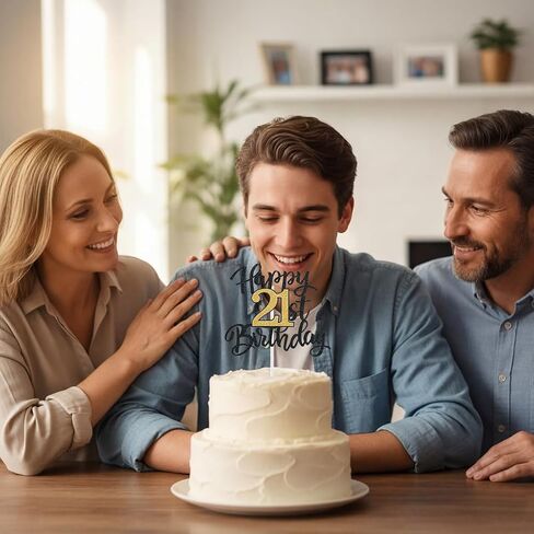 أعلى كعكة عيد الميلاد الحادي والعشرين، أعلى كعكة عيد ميلاد سعيد الحادي والعشرين، أعلى كعكة 21 له أو لها، زخرفة كعكة لامعة باللونين الأسود والذهبي لزينة عيد الميلاد الحادي والعشرين، ديكور حفلات أعياد الميلاد للرجال والنساء البالغين in Kuwait